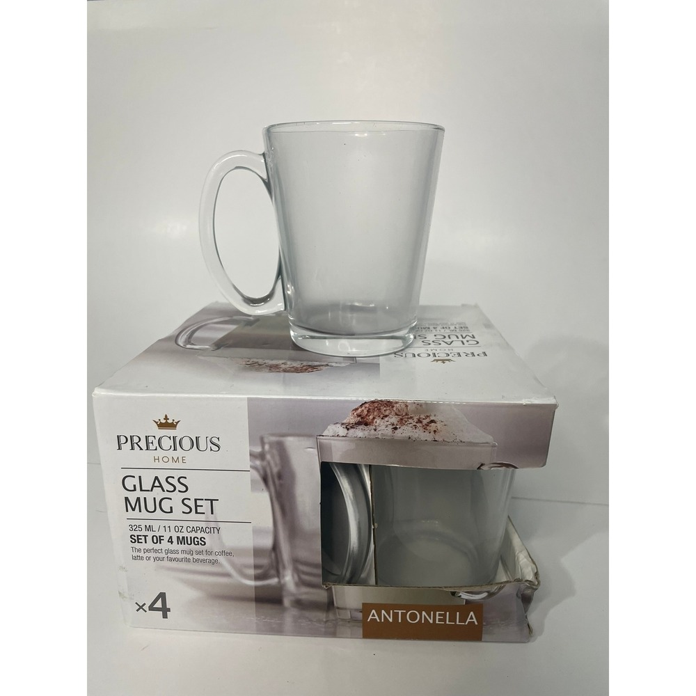 Precious Home Antonella Glass Mug Set‎ 11 Oz Capacity Set of 4 Clear